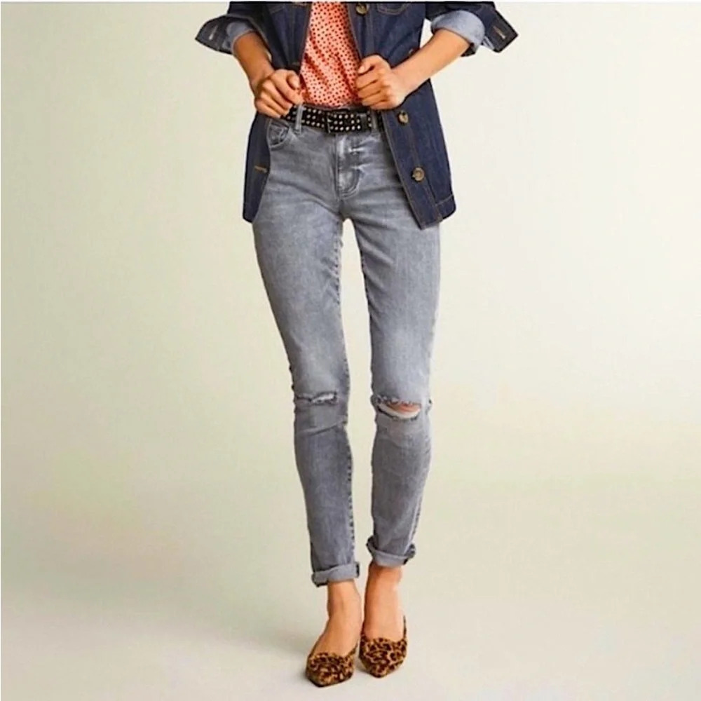 CAbi Gray Vapor Wash High Skinny Disressed Jeans